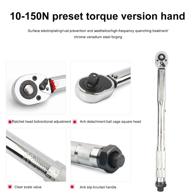 5-60N.M TORQUE WRENCH 3/8 Inch Reversible Ratchet Key Square Reversible ...