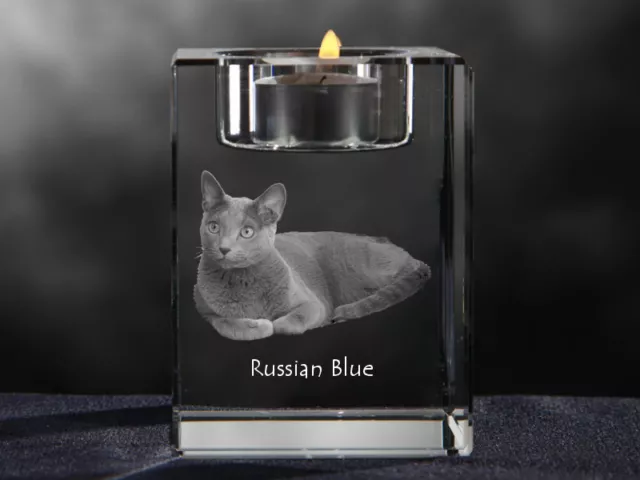 Russe Bleu, Kristall-Kerzenleuchter Avec Chat, Crystal Animals