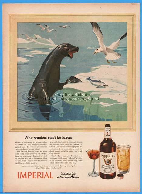 1944 Hiram Walker's Imperial Whiskey Seal and Seagull Albert Staehle Art Ad