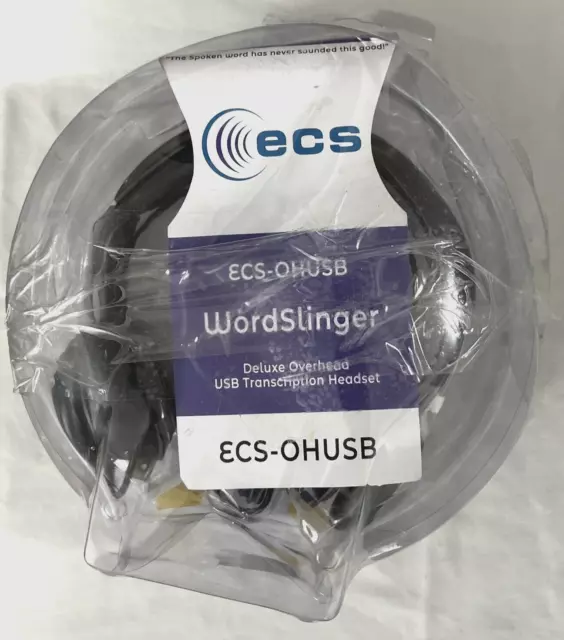 ECS OHUSB LC WordSlinger Overhead USB Transcription Headset, Leatherette Cushion