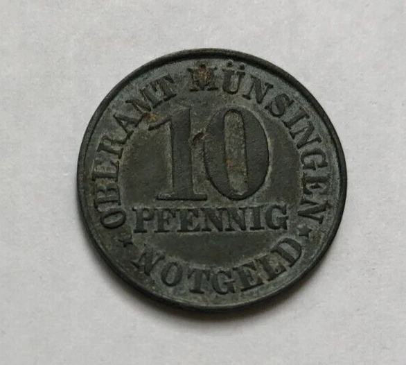 1920 Münsingen (Württemberg) Oberamt 10 Pfennig Notgeld Iron Coin  Funck#349.1