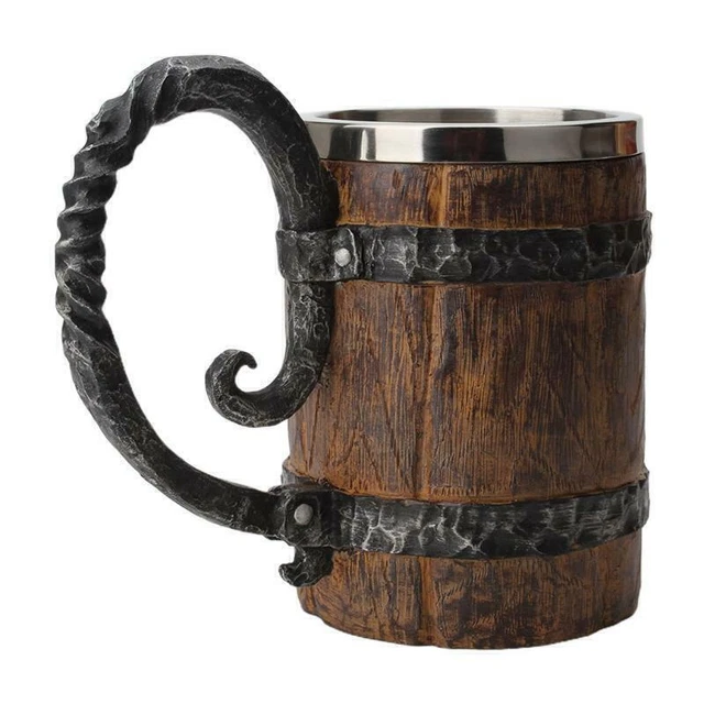 Wikinger Trinkbecher Bierkrüge Simulation Holzfass Kaffeetasse Doppelschicht