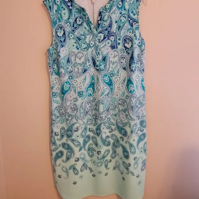 Talbots womens teal/ blue paisley sleeveless shift dress v neck womens  Petite S