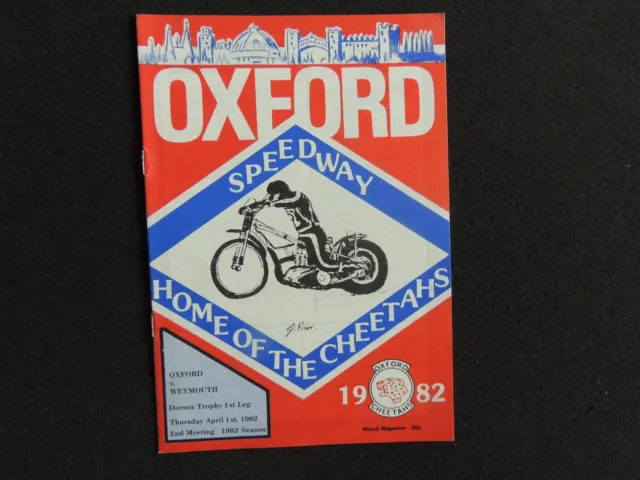 Oxford Speedway v Weymouth 1st April 1982 Official Programme