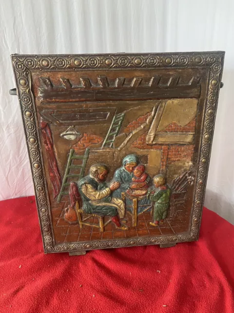 Vintage Brass Painted Embossed Decorative Stick Umbrella Stand Dinner Scene