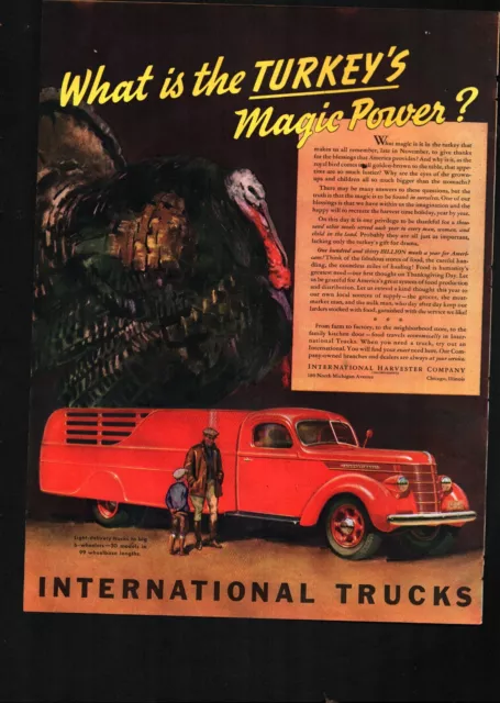 1938 International Delivery Truck Print Ad, Pre WWll Advertisement Thanksgiving