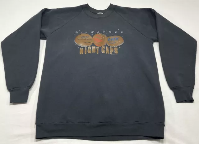 Vintage Milwaukee Miller Beer “Night Caps” Crewneck Sweatshirt Made USA Mens XXL