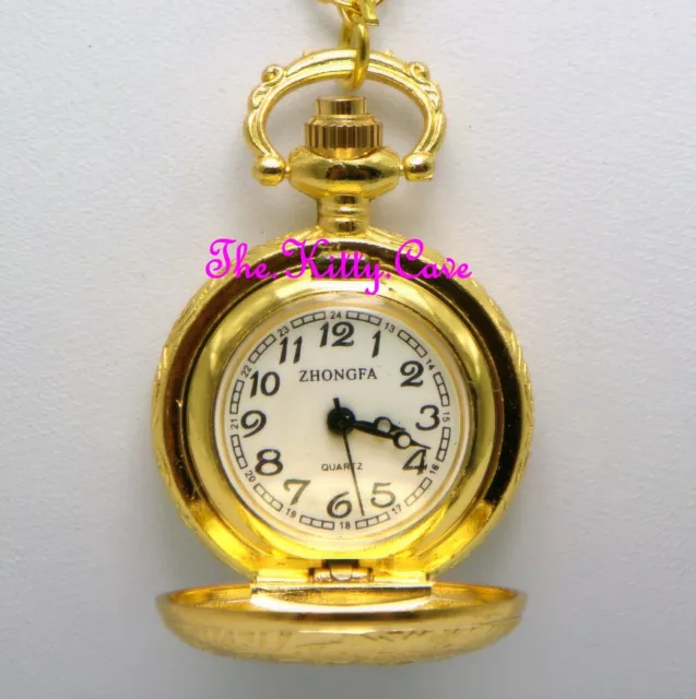 Miniature Gold Pltd Vintage Pocket Half Hunter Steampunk Pendant Necklace Watch 2