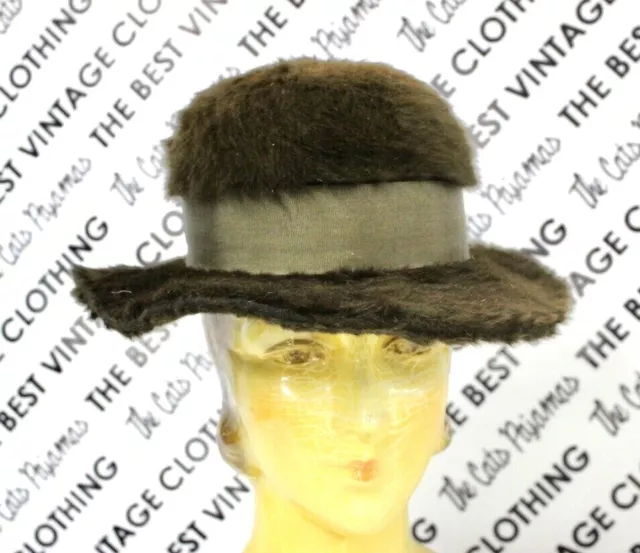 Vtg Womens Brown Beaver Fur Felt Edwardian Hat 1910s Teens Era Small Titanic Era