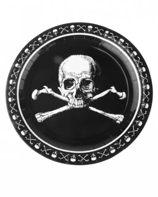 8 St. Piraten Totenschädel Einwegteller aus Pappe