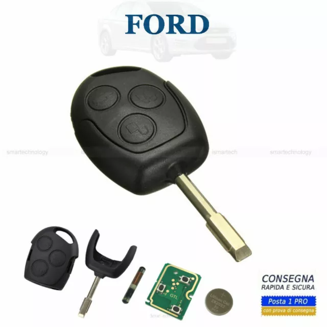 Chiave E Scocca Ford 3 Tasti Fiesta Focus Mondeo Ka +4D60 Chip 433 Mhz Batteria