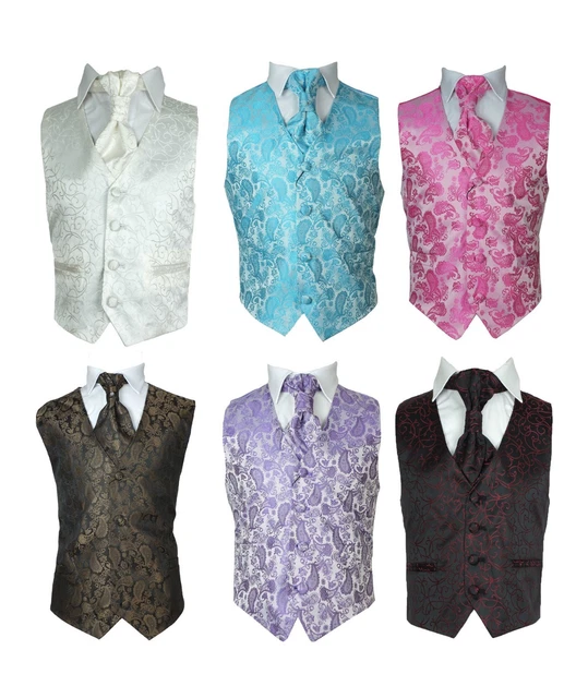 Boys 2 Piece Paisley Swirl Wedding Waistcoats, Kids Pageboy Vest Cravat Set