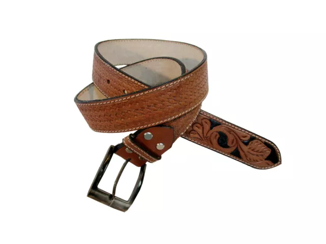 Basket Weaved Hand Tooled Western Rodeo Casual Fashion Belt 1.5" Leather Cinto