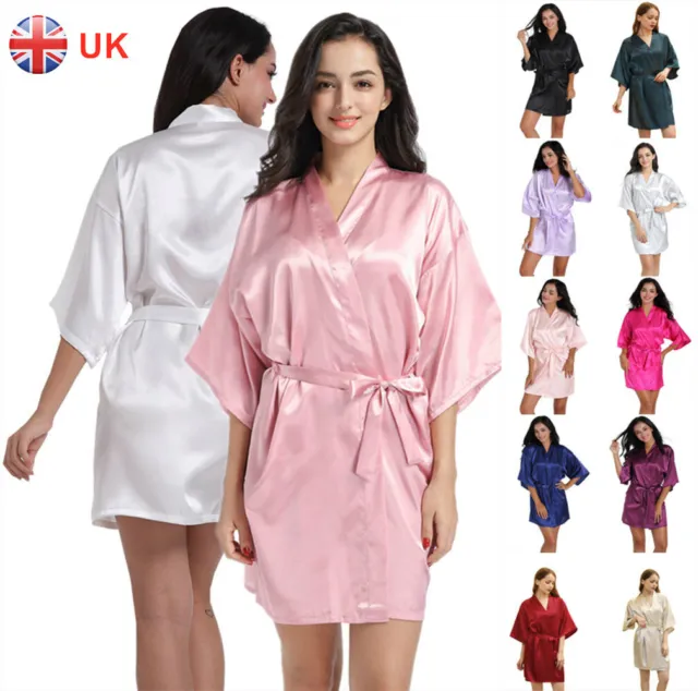 UK Plus Size Satin Robe Wedding Bride Bridesmaid Kimono Dressing Gown Sleepwear