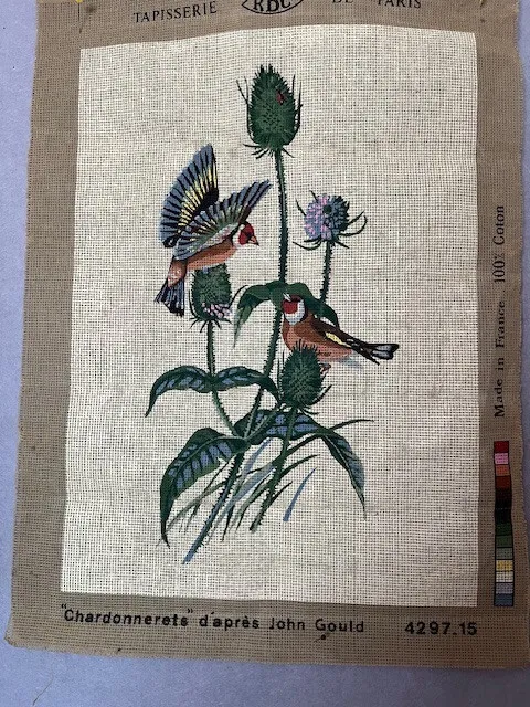 Chardonnerets John Gould  Birds and Thistles Vintage Needlepoint Tapestry Canvas
