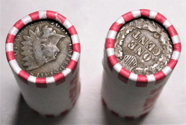 2 - Penny Rolls (Lot of 100 Coins) Unsearched Indian Head Showing on End of Each