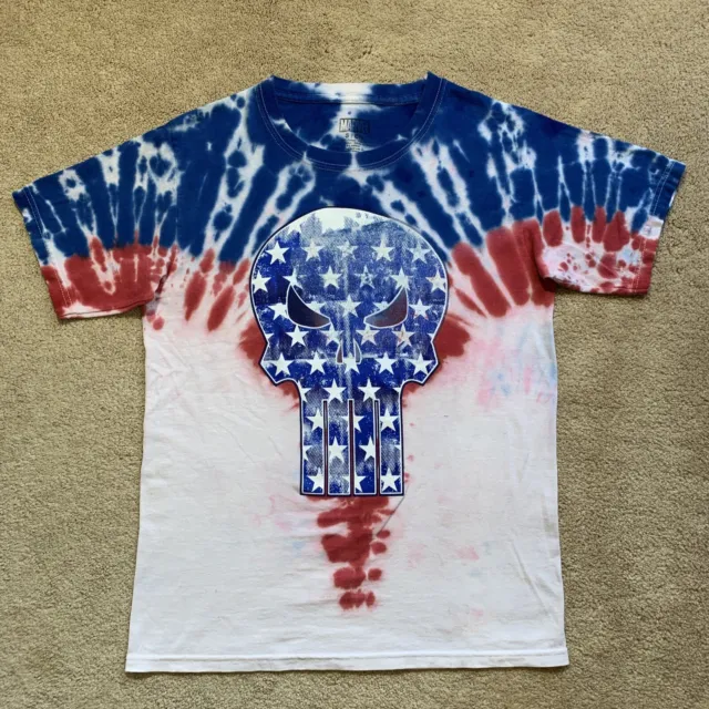 RARE Marvel PUNISHER Cotton SS T Shirt Tee RED WHITE BLUE TIE-DYE SMALL MSRP $35