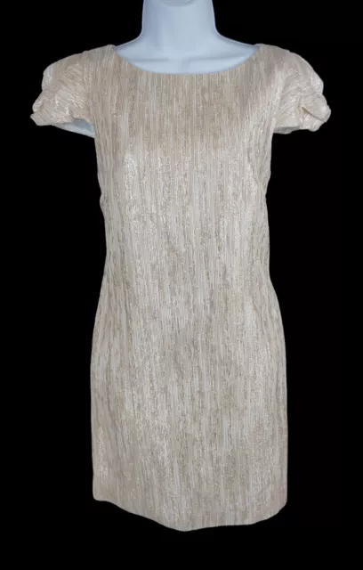 Women's Tibi Gold Metallic Short Cap Sleeve Textured Mini Dress Size 6