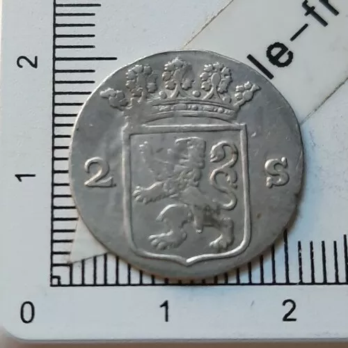 E04A09 pièce de monnaie argent qualité 2 stuivers Pays Bas Hollandia 1792