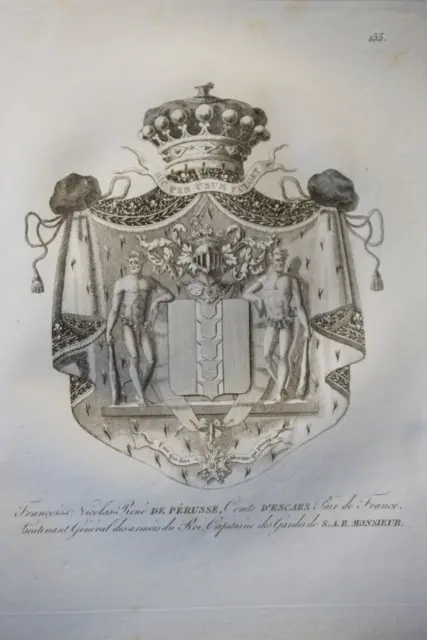 Gravure Blason Heraldique Comte D'escars De Perusse Armoiries Restauration 1815