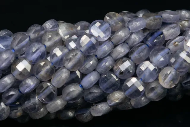 5MM Iolite Beads Faceted Flat Round Button Grade A Genuine Natural Loose Beads