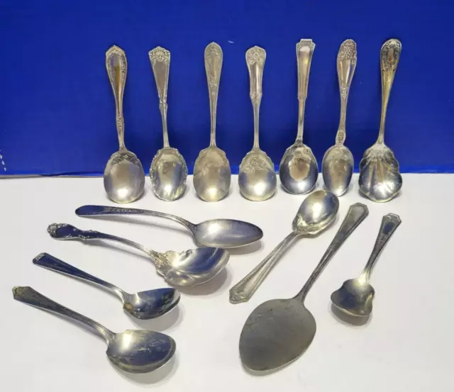 Antique Silverplate Spoons Ornate Large Mixed Lot