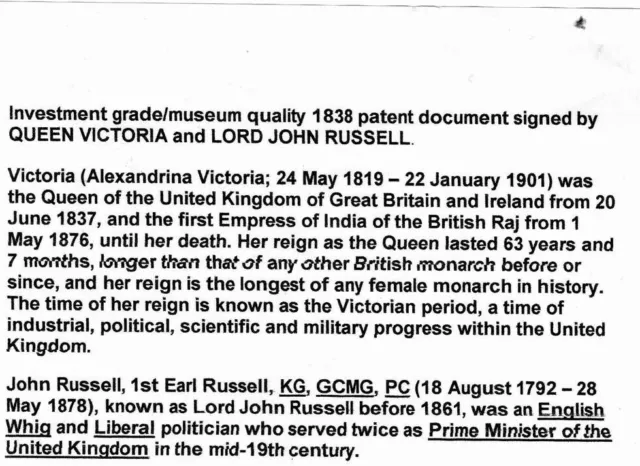 Queen Victoria (Great Britain) - Manuscript Document Signed 10/08/1838