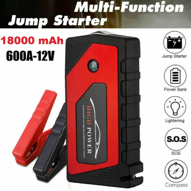 Portable 18000mAh Car Jump Starter Vehicle Booster Cable 12V Power Bank Battery