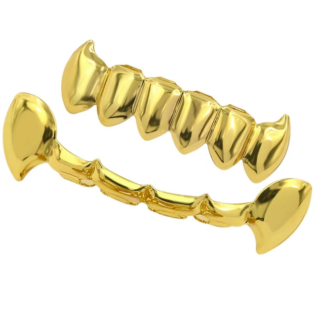Grilles Dentaires Hip-Hop LONGHAO - 2 Pcs Avec Barres En Silicone - Accessoire Mode Métal Doré