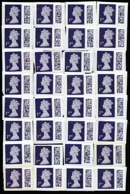 GB 32 x 1st  Class Unfranked  Barcoded Stamps With Minor Faults On Paper