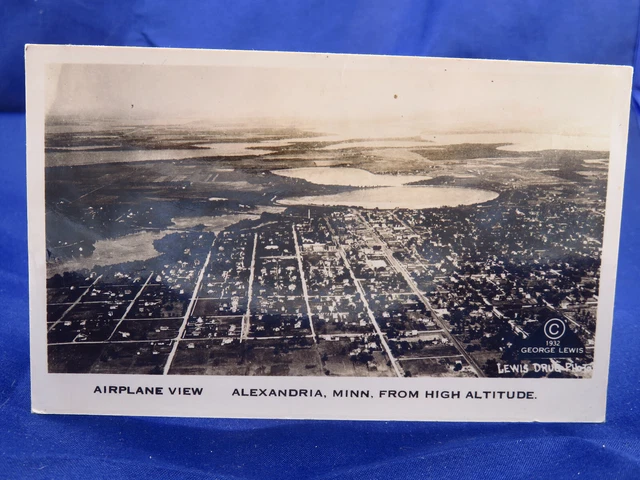 RPPC Airplane View Alexandria Minn From High Altitude Lewis Drug Photo 1932