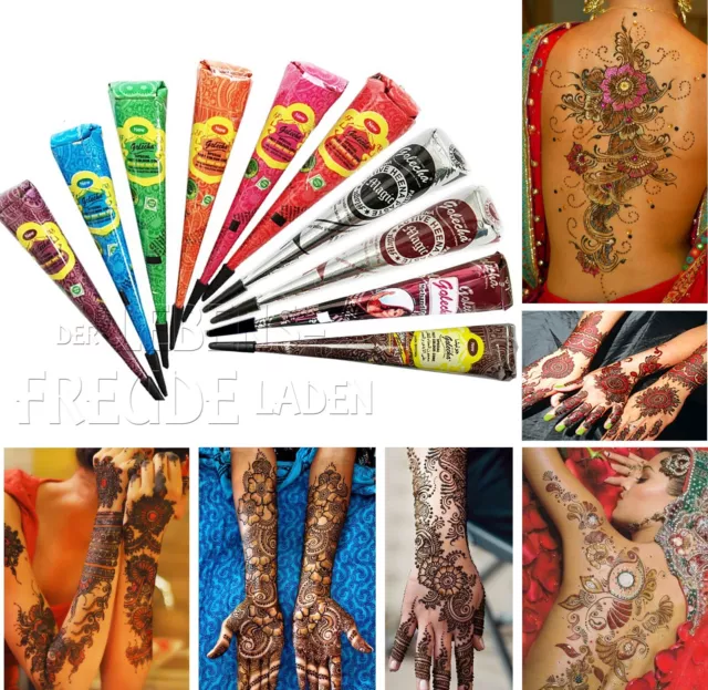 10x Golecha Henna Kegel für Mehndi Tattoo - Farbmix/Multicolor/10 Farben, 250g