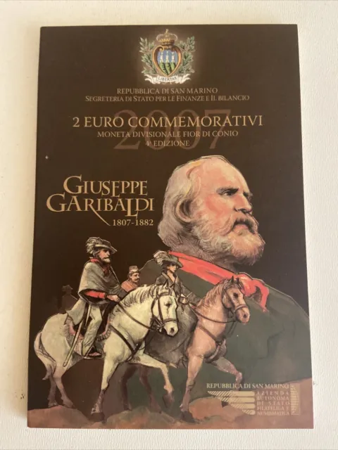 2 Euro commemorativi Repubblica di San Marino 2007 Giuseppe Garibaldi. FDC