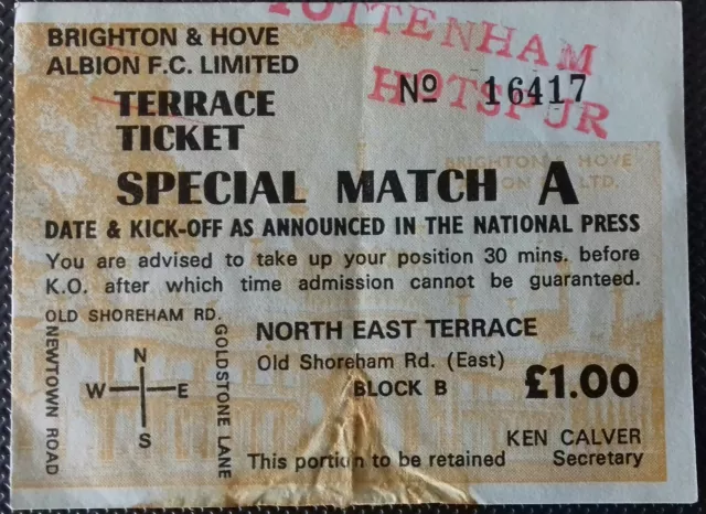 BRIGHTON V TOTTENHAM HOTSPUR (Spurs) - 1977/78 MATCH TICKET