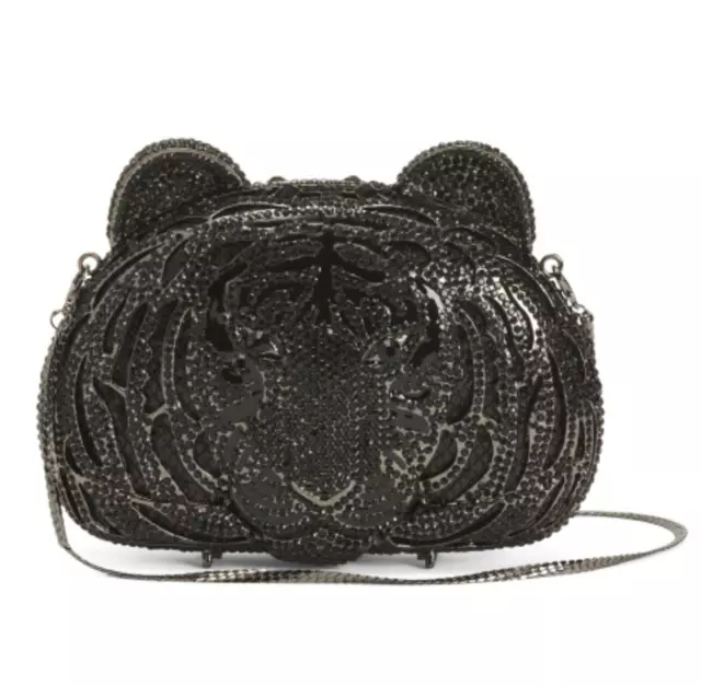 Natasha Tiger Clutch Crystal-Embellished Black - NWT