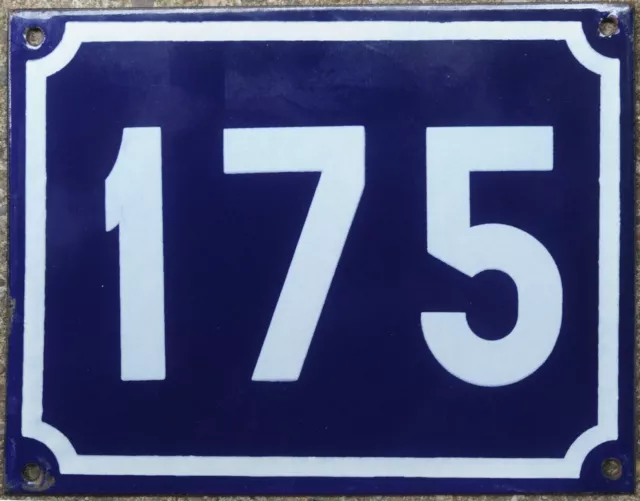 Large old blue French house number 175 door gate plate plaque enamel sign NOS