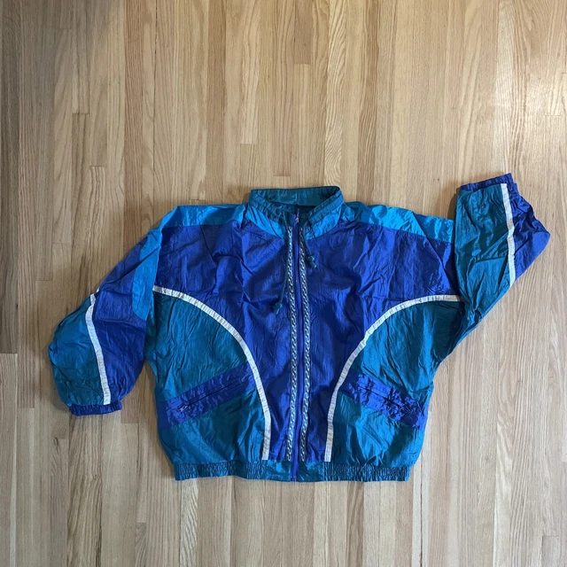 VTG Windbreaker Full Zip Jacket 90s Lady Sunterra Blue Green Colorblock XXL