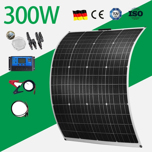 12V 300W FLEXIBLE Solar Panel Mono Caravan Camping Home RV Battery ...