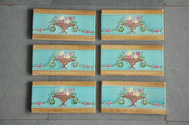 6 Pc Vintage Flower Basket NTK Butterfly Embossed Fine Ceramic Tiles,Japan
