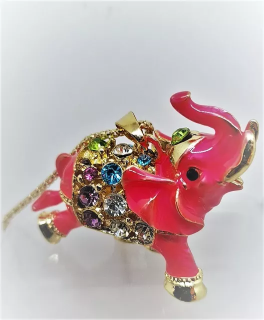 Betsey Johnson Multicolor Crystal Blanket Pink Enamel Elephant Pendant Gt