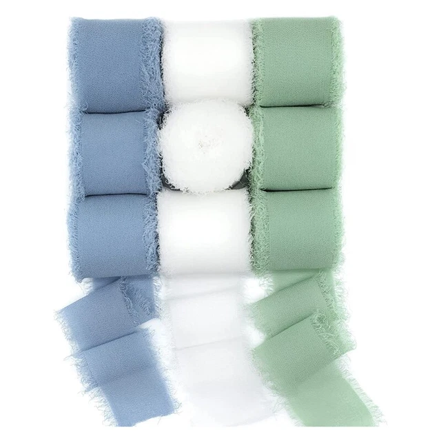 9 rollos cinta de gasa hecha a mano con flecos, cinta tipo seda, crema D6Y9