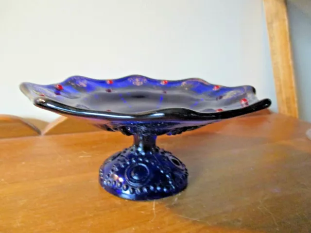 Czech Czechoslovakia Cobalt Blue Gold Gilt Ruby Red Jewel Compote