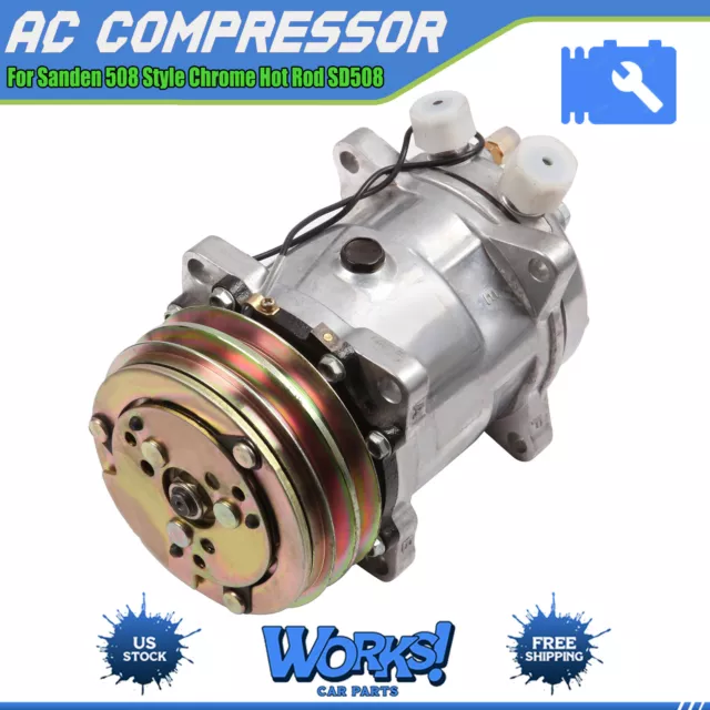A/C Conditioning Compressor For Sanden 508 Style Chrome Hot Rod SD508