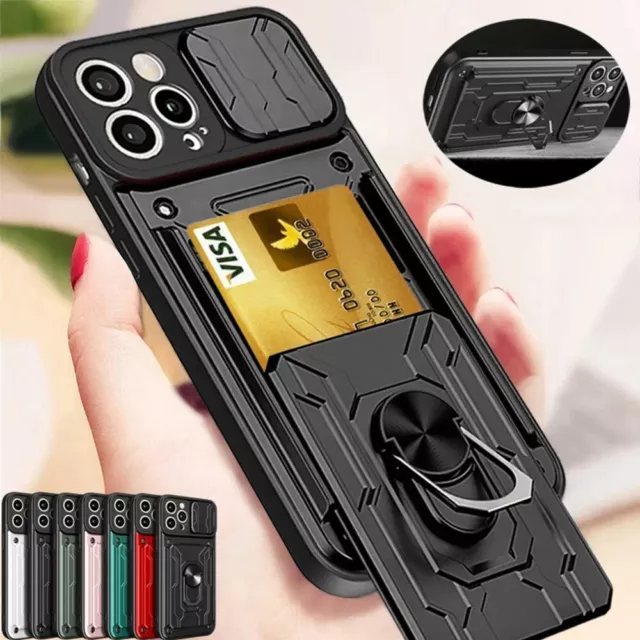 Heavy Duty Magnetic Luxury Camera Cover Card Slot Shockproof Stand Phone case