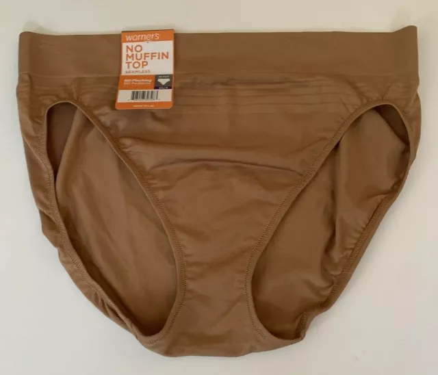 Warners Womens No Pinches Problems Striped Hi Cut Brief RT5501P caramel Small 3