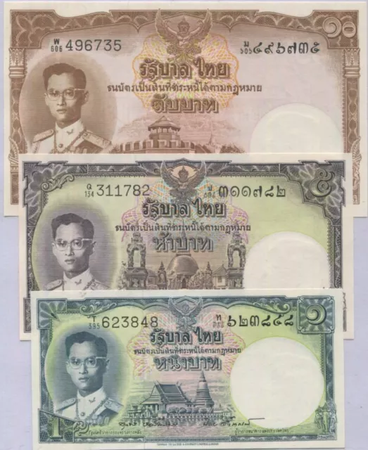 Thailand set 3 UNC 1 5 10 Baht ND 1953 P 74 75 76