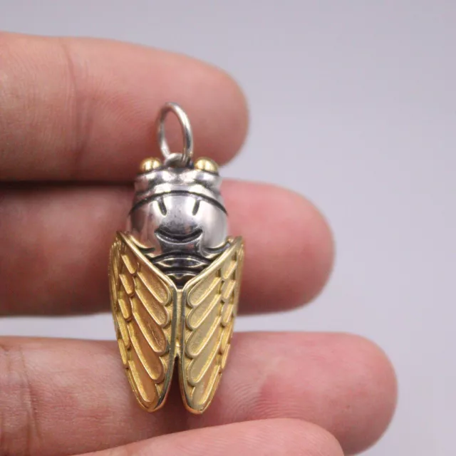 Real 925 Silver Pendant For Men Women Cicada Gold Color Unique Silver Pendant