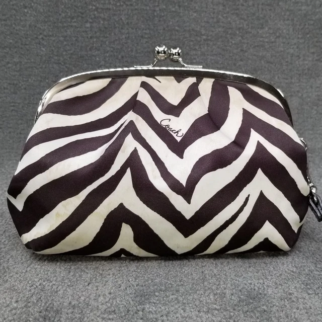 COACH Zebra Kisslock Framed Wristlet White Brown Coin Wallet Clutch