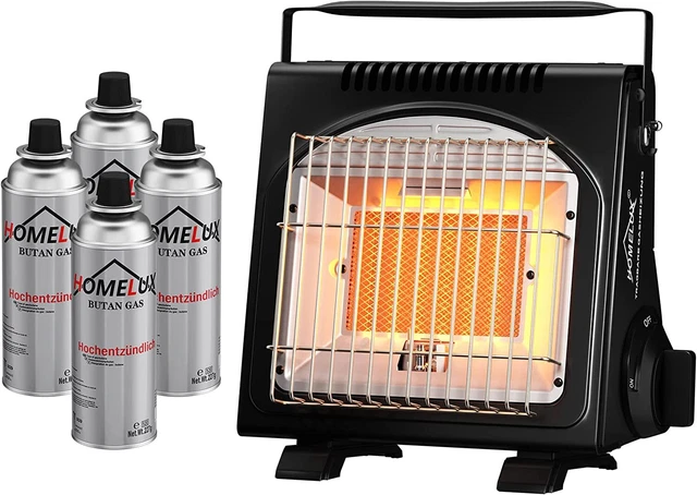 2in1 Tragbare Gasheizung 1,7KW Heizstrahler Keramik Campingheizer+Gaskartuschen
