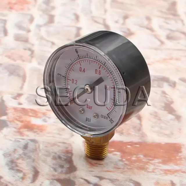 Low Pressure Gauge for fuel air oil or water 50mm 0/15 PSI & 0/1 Bar 1/4 BSPT